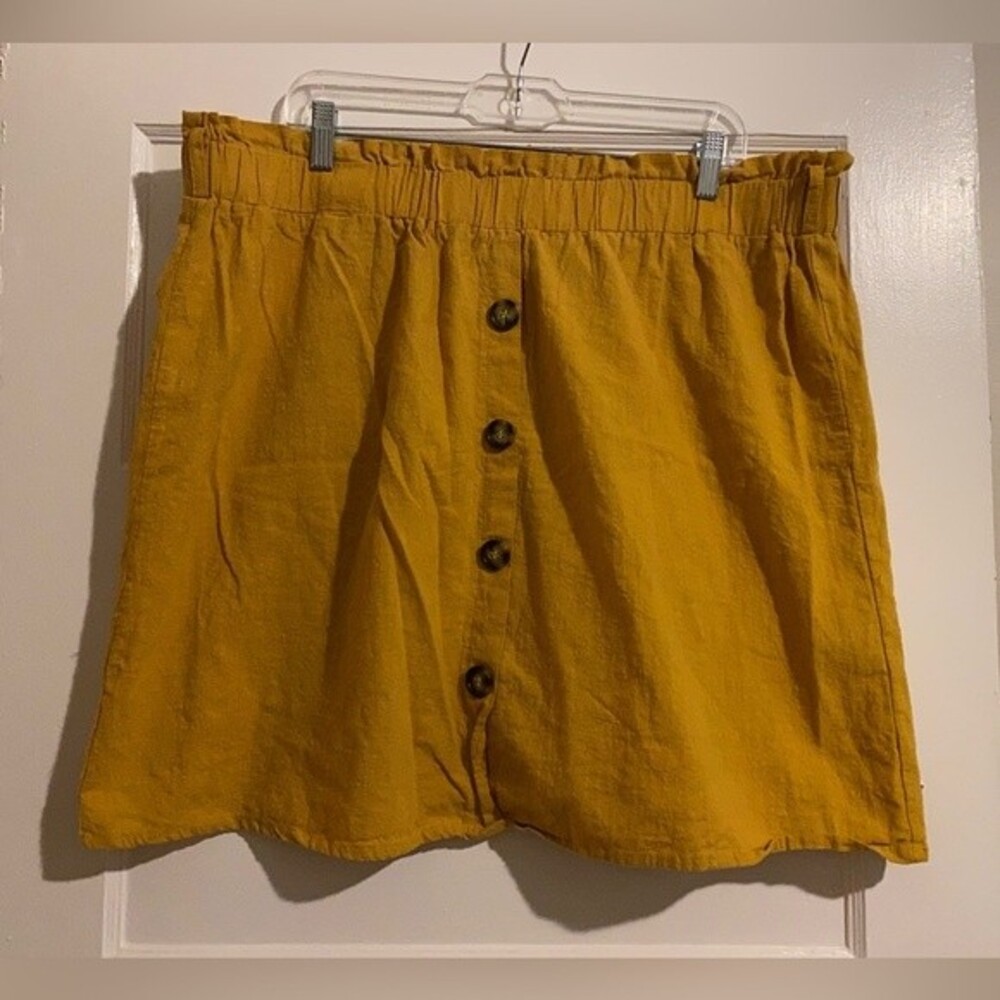Shein Mustard Yellow Cotton Paperwaist Button Down Skirt